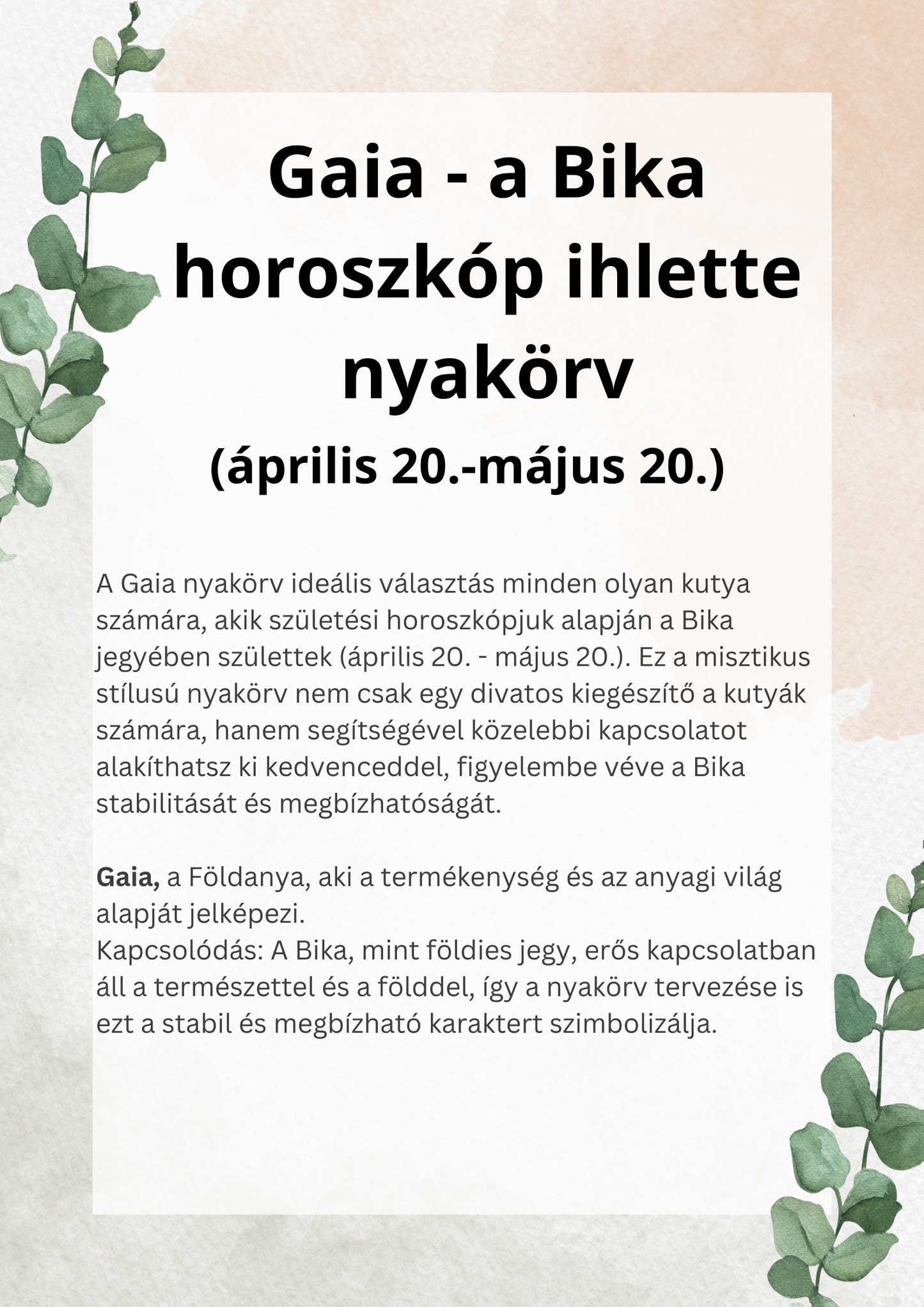 Gaia - a Bika horoszkóp ihlette nyakörv (04.20-05.20)