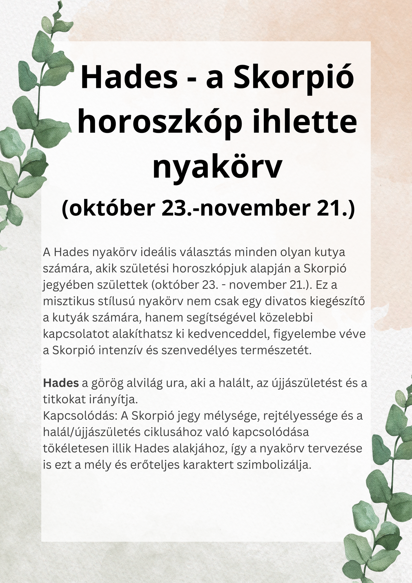 Hades - a Skorpió horoszkóp ihlette nyakörv (10.23-11.21)