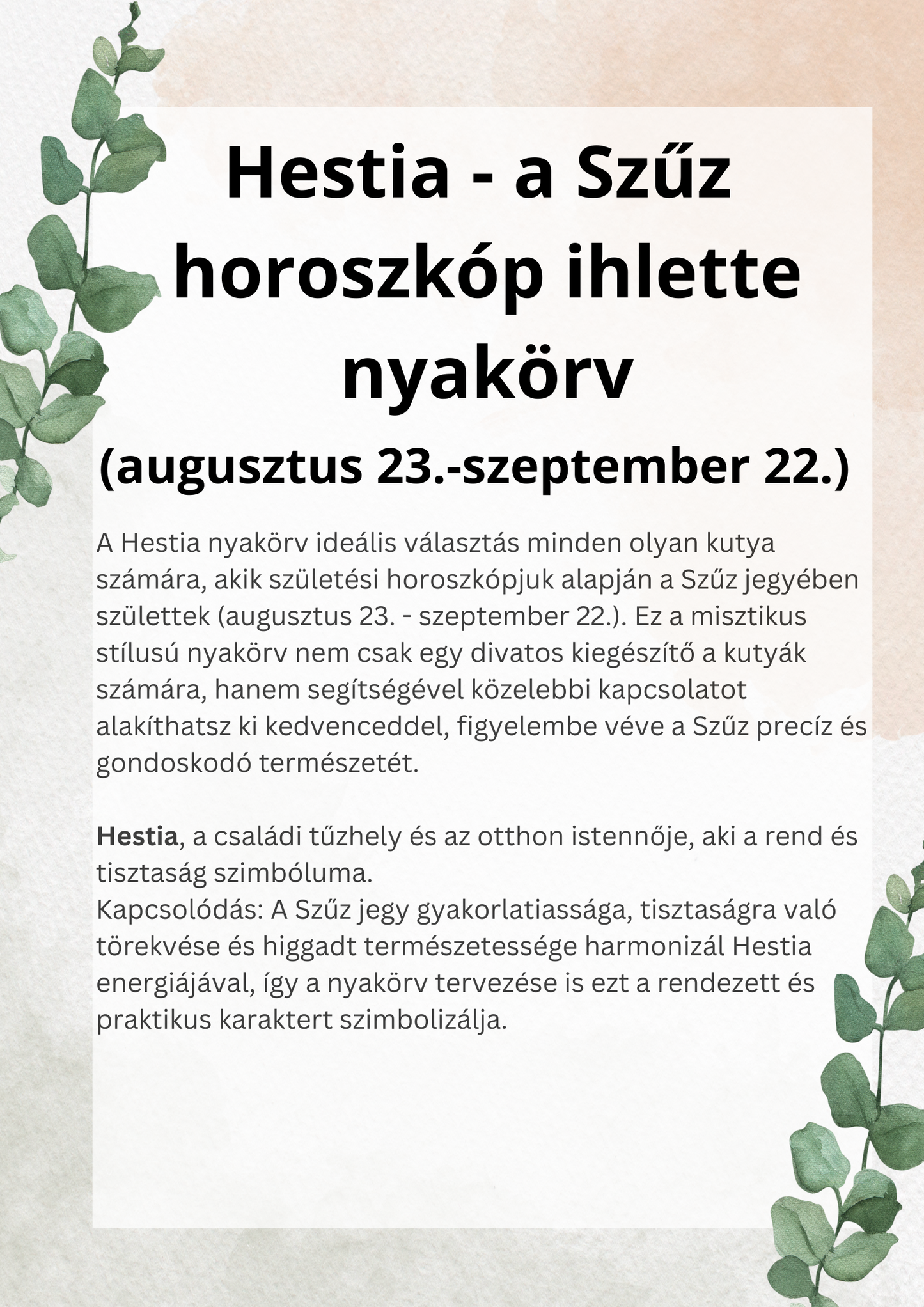 Hestia - a Szűz horoszkóp ihlette nyakörv (08.23-09.22)
