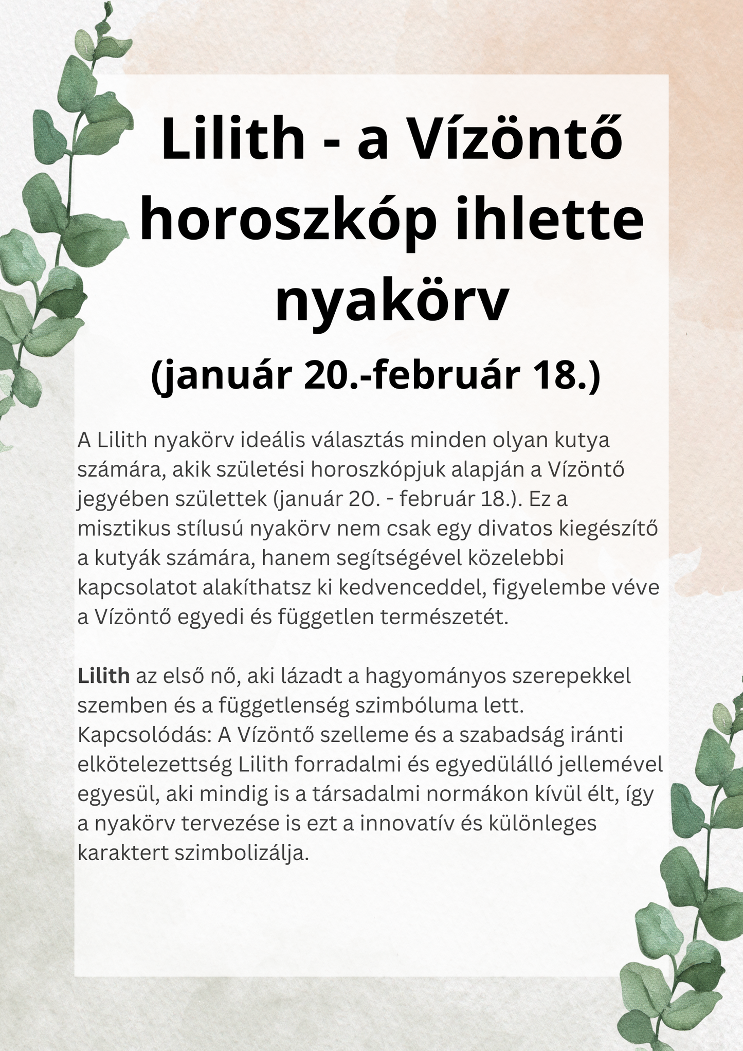 Lilith - a Vízöntő horoszkóp ihlette nyakörv (01.20-02.18)