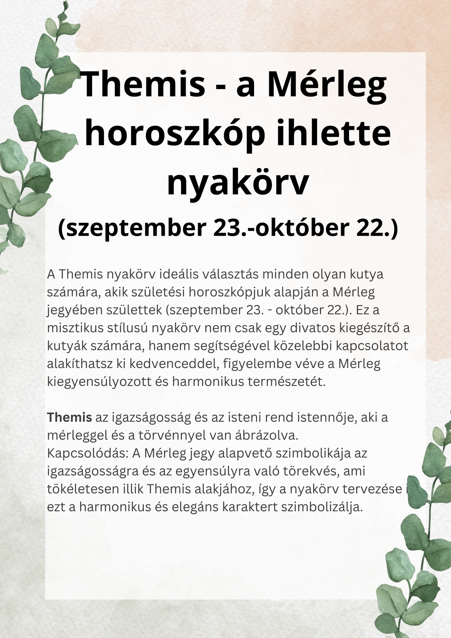 Themis - a Mérleg horoszkóp ihlette nyakörv (09.23-10.22)